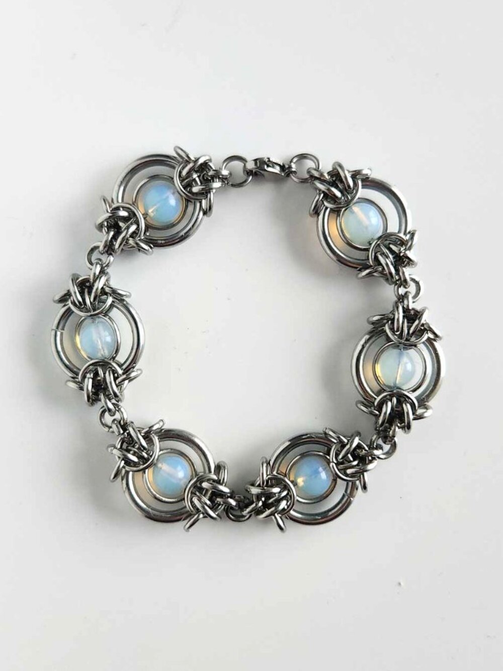 Vintage medieval inspired fairy whimsical opalite and silver bracelet